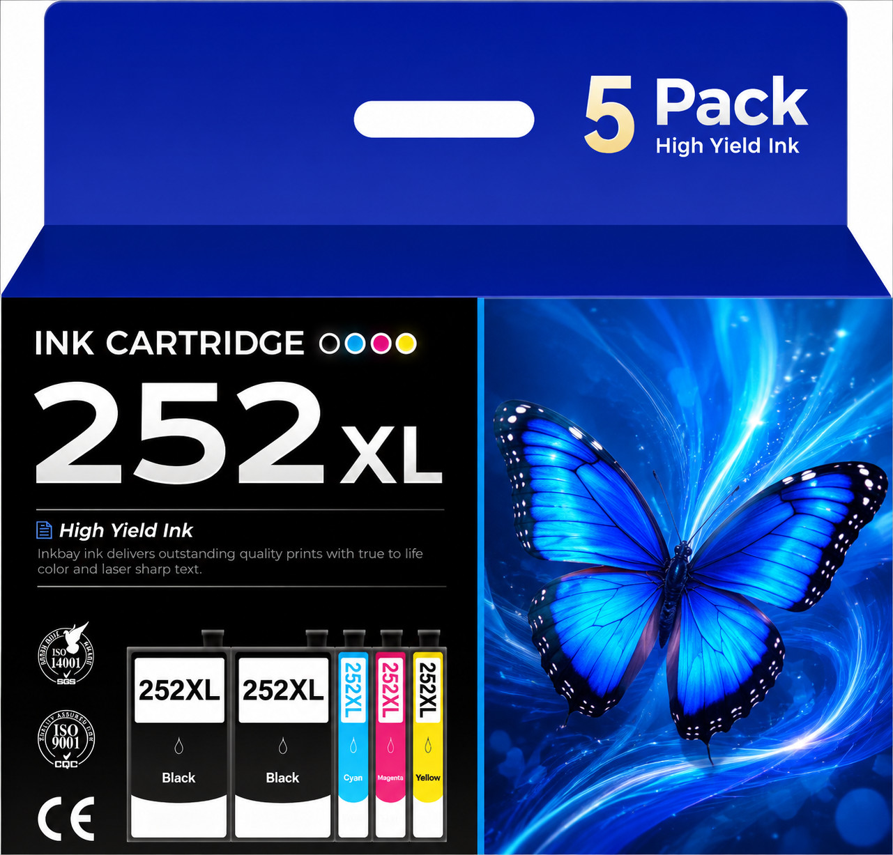 5 Pack 252XL Ink Cartridge for Epson 252 Ink work with WF-3620 WF-3640 WF-7110