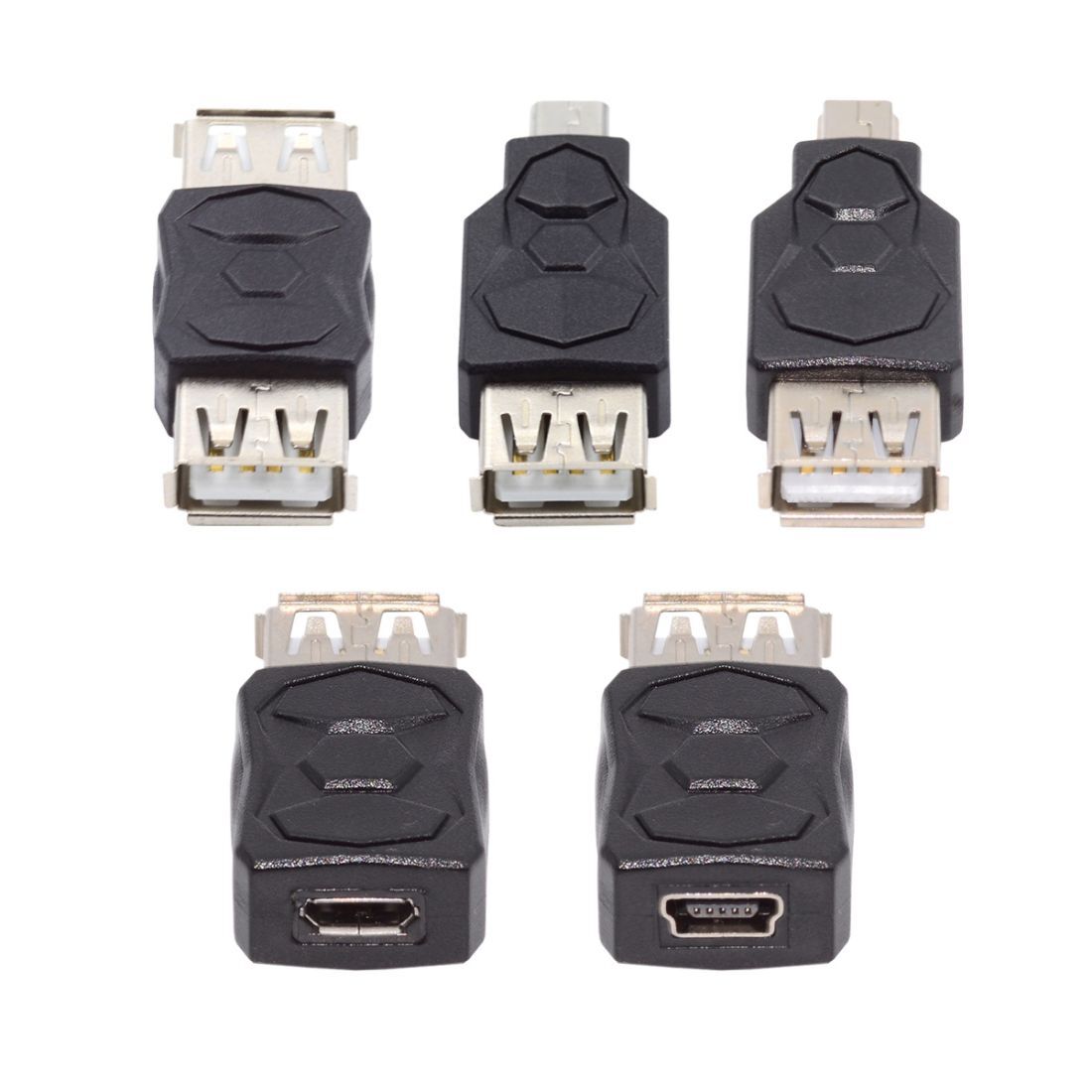 Cablecy 5pcs/lot Micro USB 2.0 OTG Mini USB 5Pin Type-A Male to Female Adapter