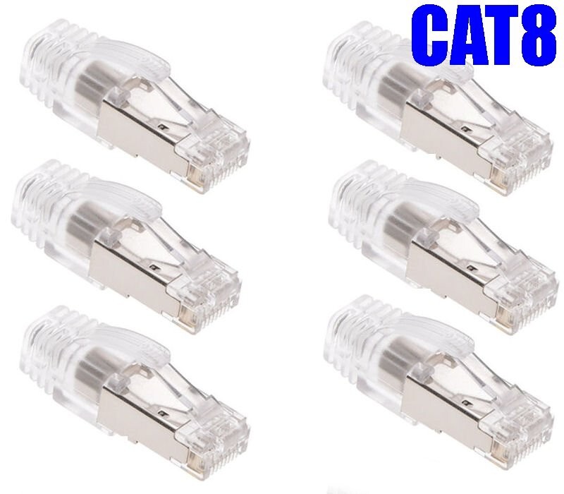 6x PC CAT8 RJ45 Network Ethernet Shielded Plug Cable Connector End w/Clear Boot