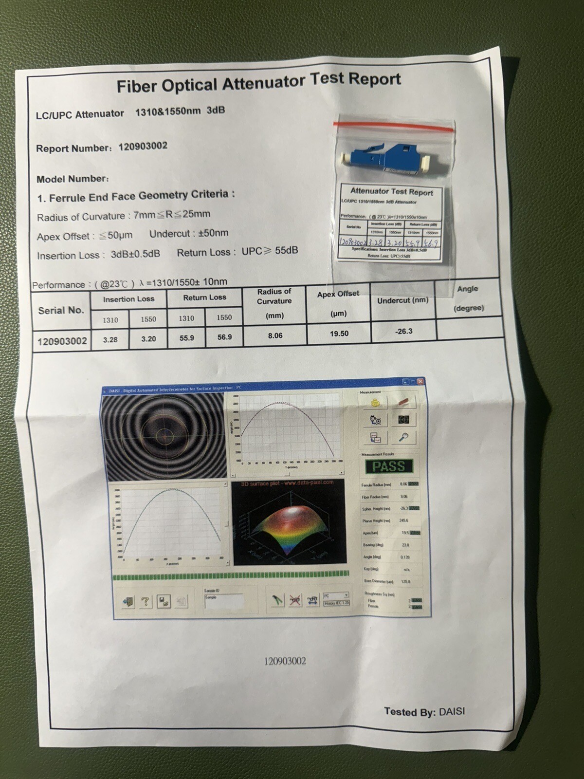(2X)New LC Fiber Optic LC/UPC-3DB Attenuator with test and geometry measurements