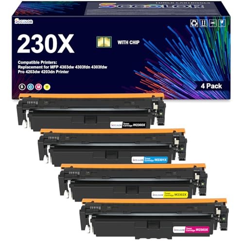 [4 Pack BCMY] W2300X 230X High Yield Toner Cartridge for HP Color Pro 4303 4203