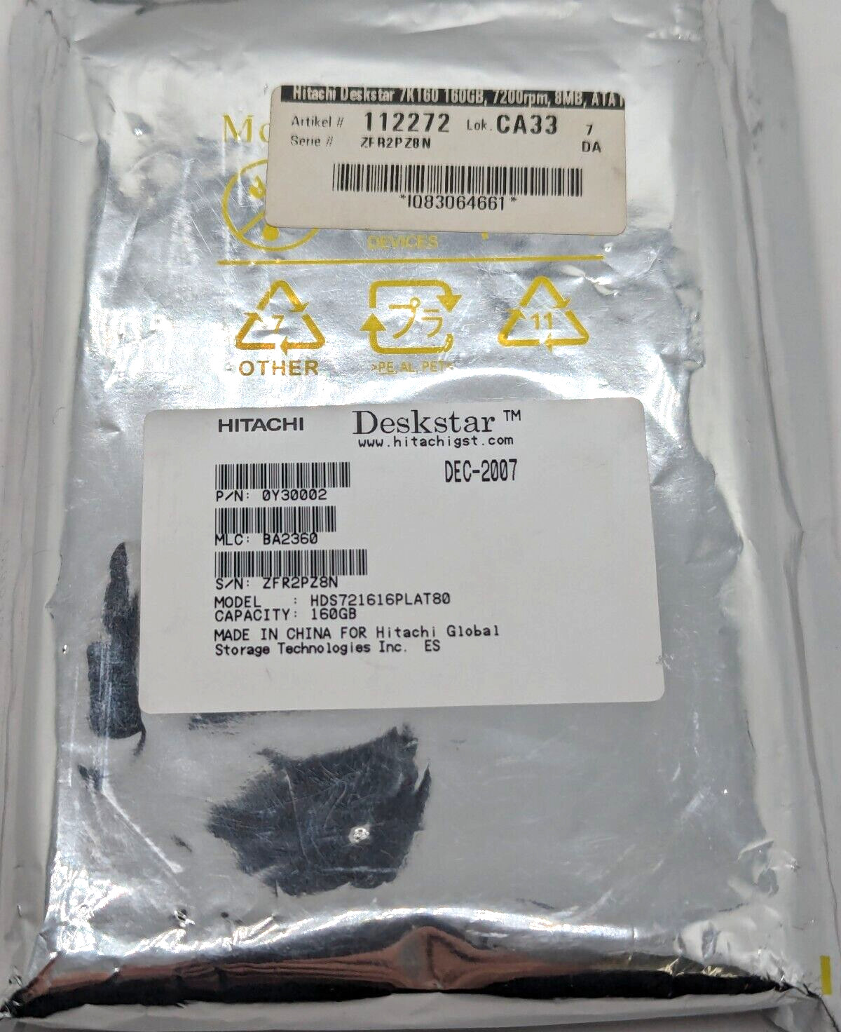HARD DRIVE HITACHI DESKSTAR HDS721616PLAT80 / 160GB