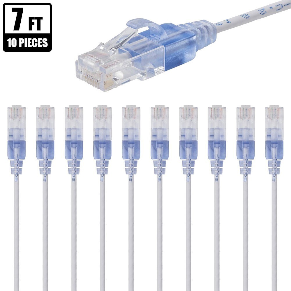 10x 7FT CAT6A RJ45 Ethernet LAN Network Patch Cable Slim Cord 10G 30AWG White