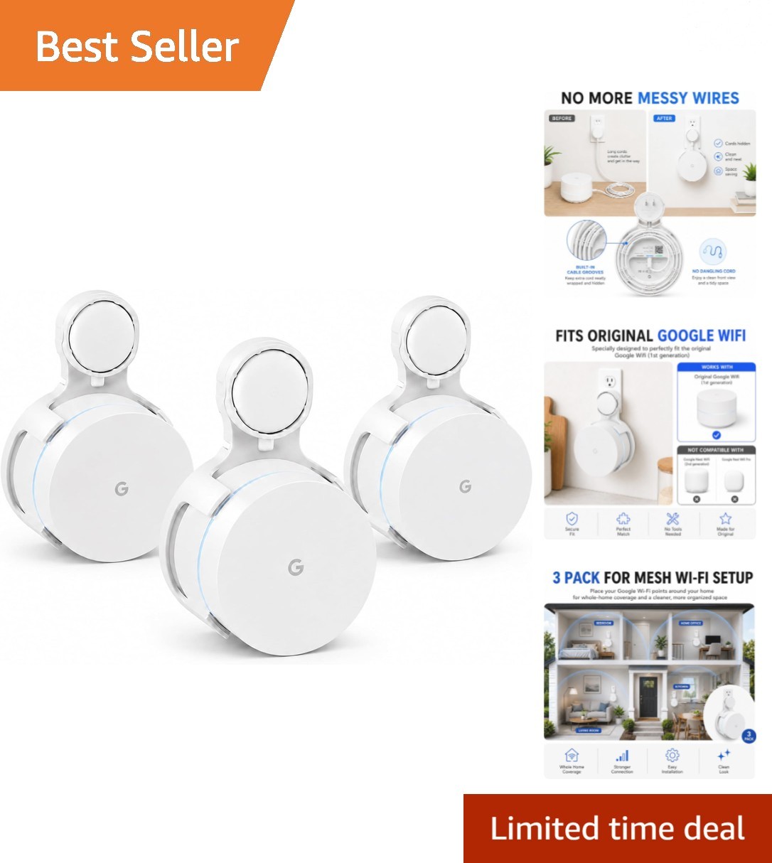 Effortless WiFi Setup with 3 Pack AC1200 Wall Outlet Mounts - Clean Design