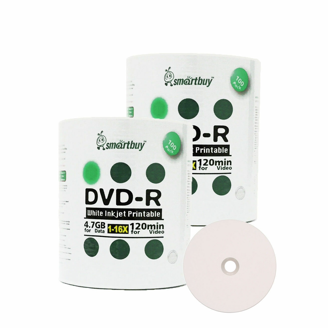 200 Smartbuy 16X DVD-R 4.7GB White Inkjet Printable Blank Recording Disc