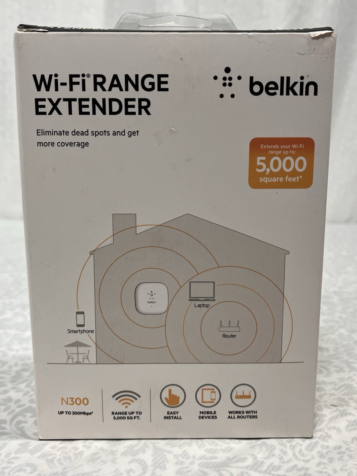 Belkin N300 WiFi Range Extender 300Mbps, Home Mesh, Booster, Model F9K1015ukV1
