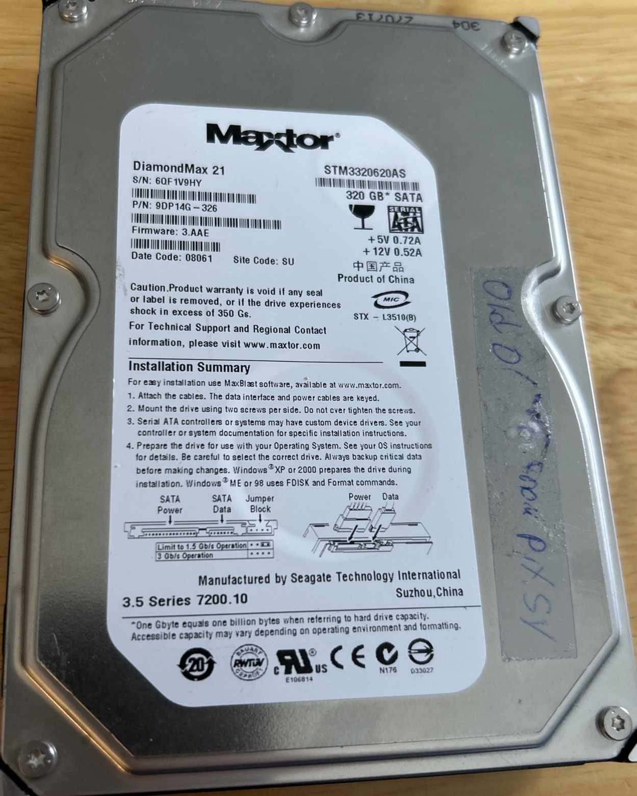 Maxtor DiamondMAX 21 Internal HDD 320 GB SATA STM3320620AS 3.5” 7200 RPM