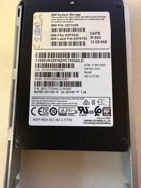 IBM System Storage 3.84TB 2.5" 12Gb SAS Flash Drive, With Caddy, FRU 02PX542