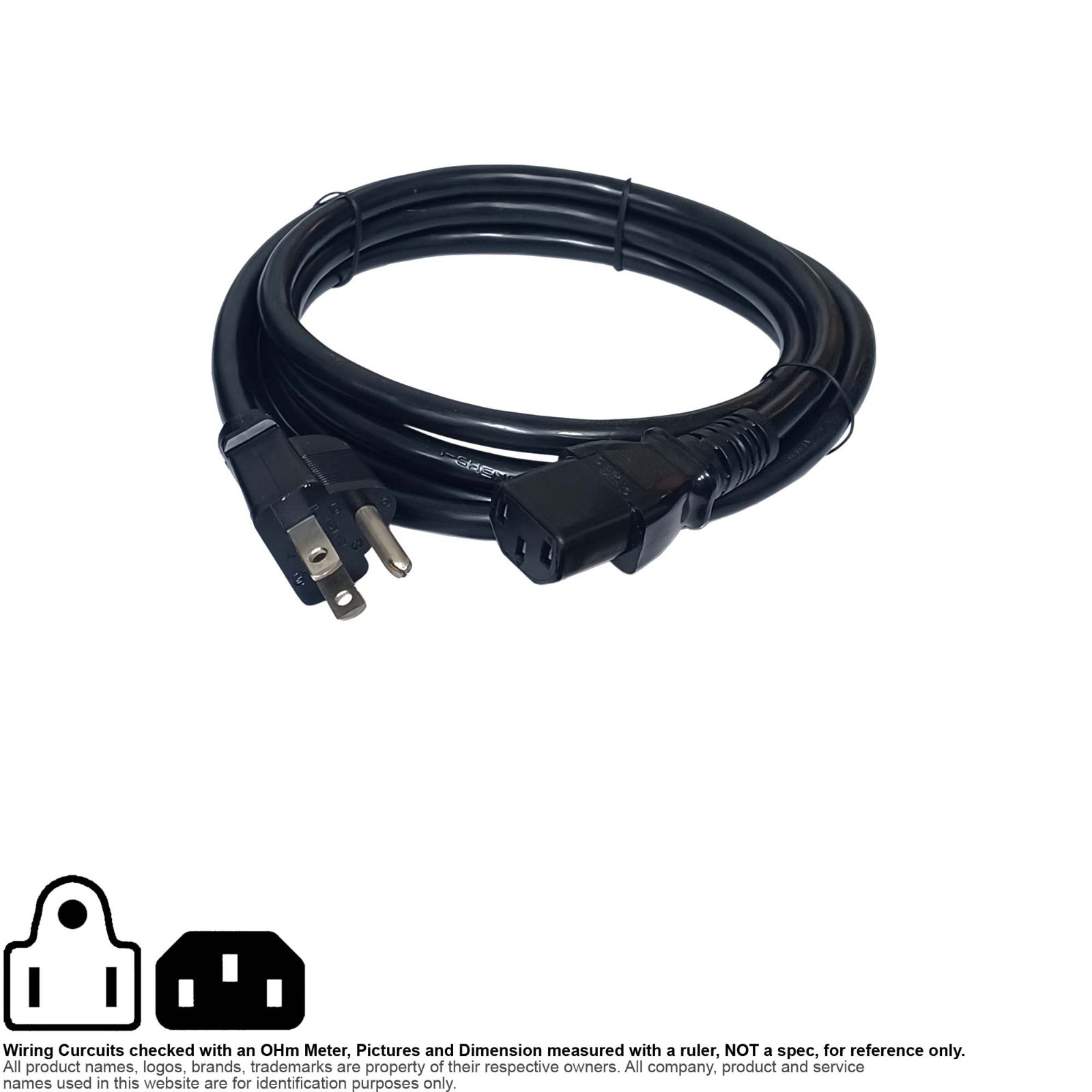 Cable AC Power Cord NEMA 5-15P IEC C13 Computer PC 16AWG  6FT SJT 300V