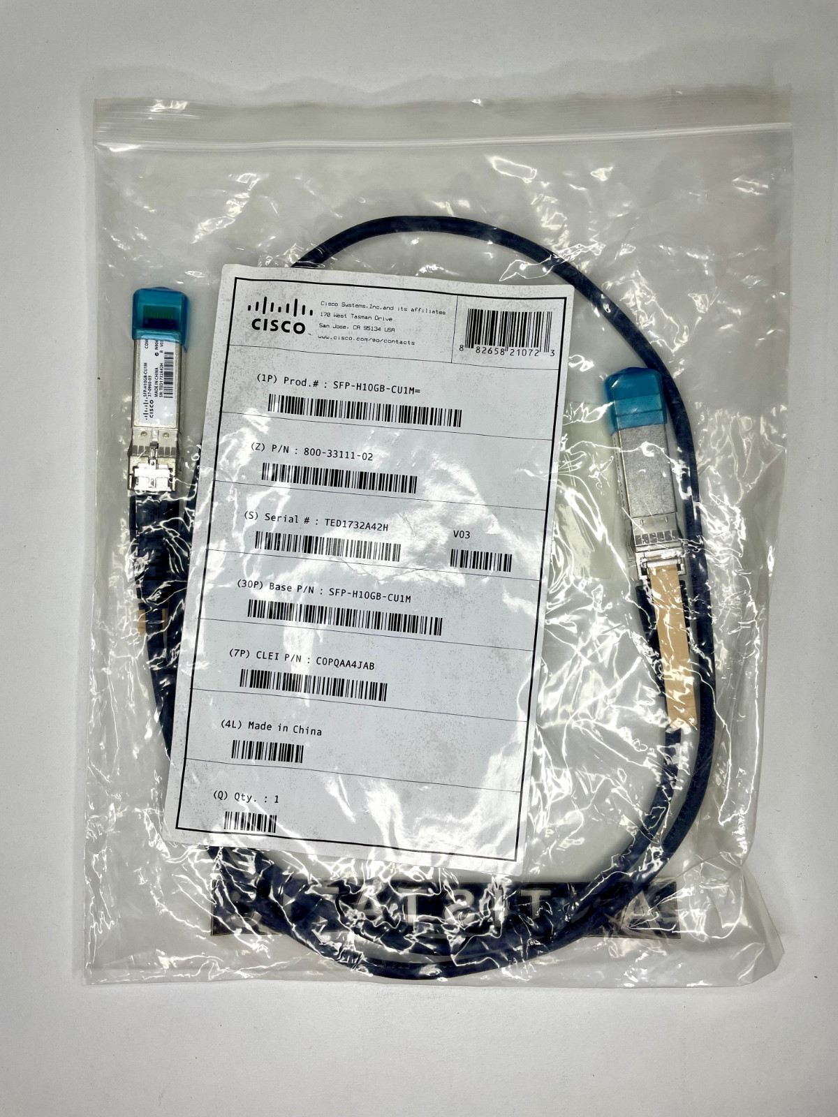 Cisco SFP-H10GB-CU1M 1M 10GBASE-CU SFP+ CABLE Open Bag
