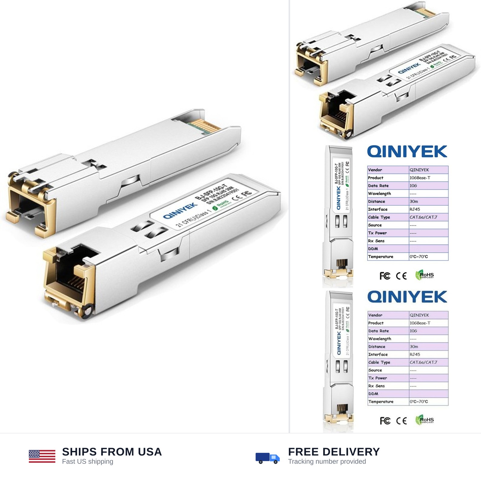 1.25/2.5/5/10G-T SFP+ to RJ45 Transceiver, SFP+ Copper Ethernet CAT.6a Module...