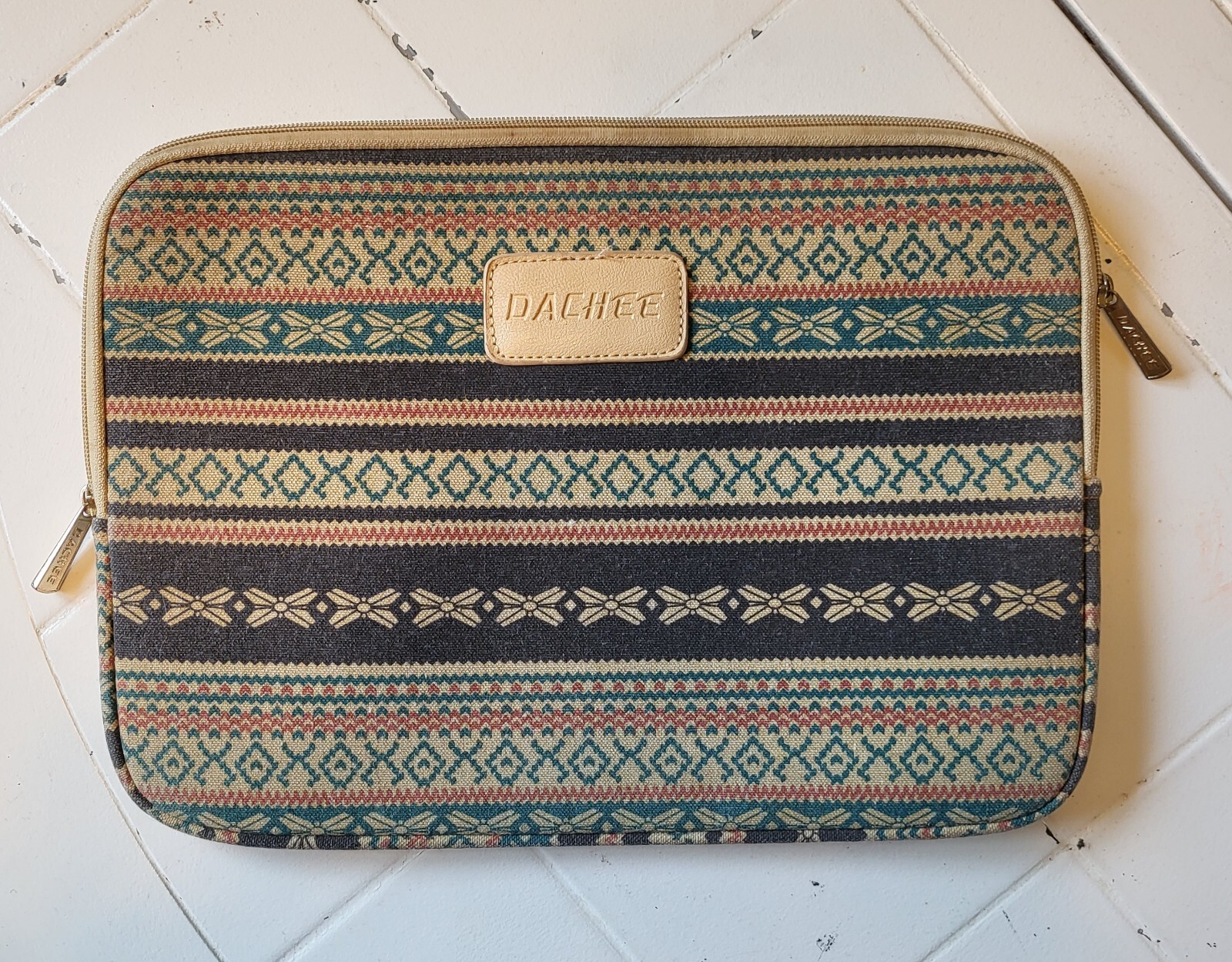 Dachee Laptop Canvas Designer Bag 10"x 14" Felt Interior Tan Rust Green Tablet