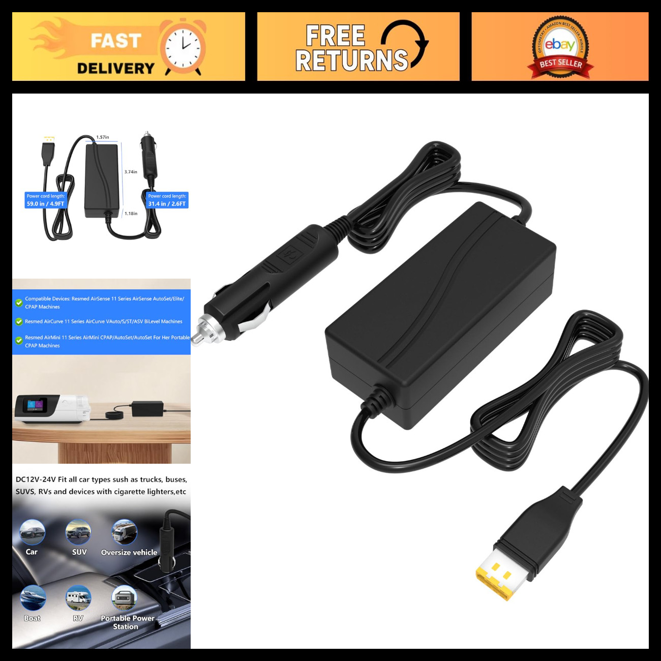 65W DC Converter Car Charger Adapter 12V-24V Replacement Power Supply