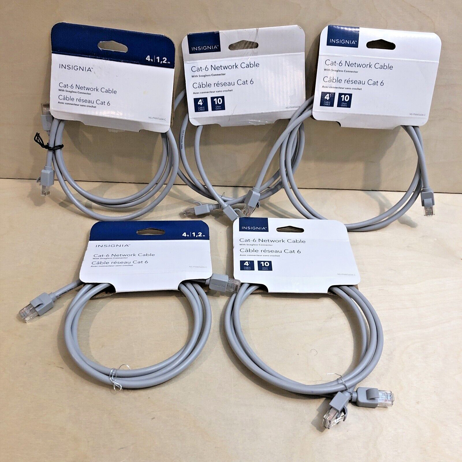 Lot 5X Insignia 4ft Cat6 RJ45 Ethernet Network Wire Cable Internet Patch Cord