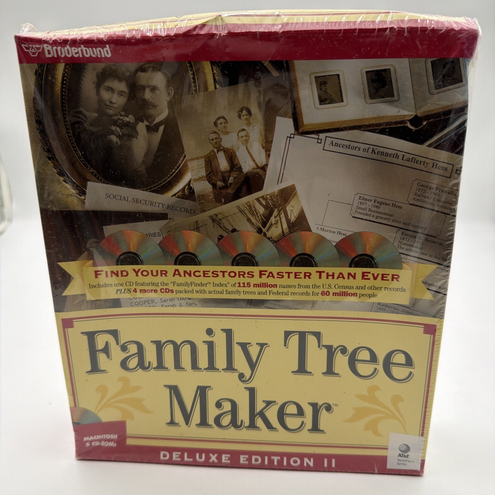 NEW Family Tree Maker Deluxe Edition II Macintosh Mac 1996 5 CD-ROMs Broderbund