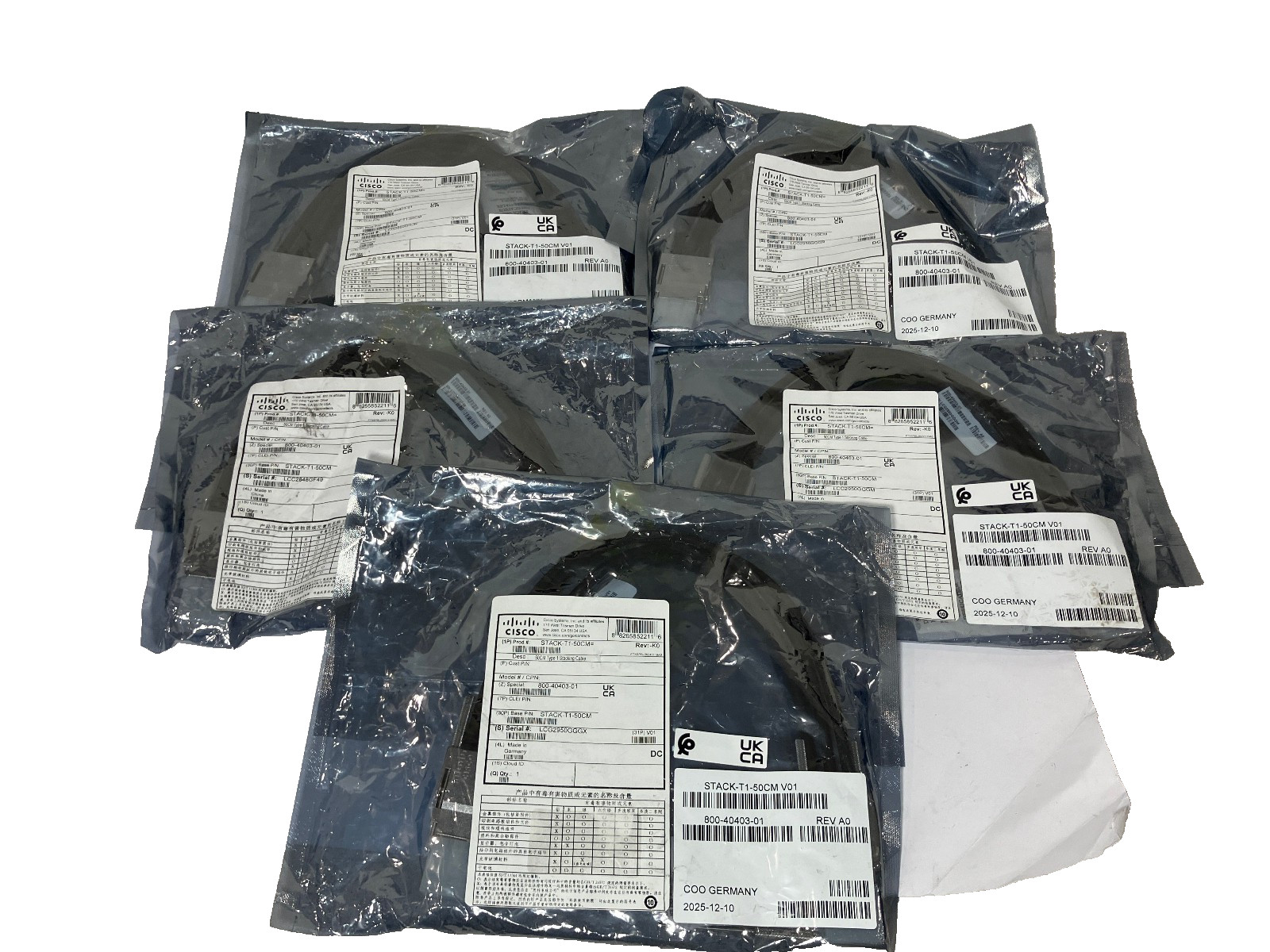 Lot of 5 Cisco 800-40403-01 STACK-T1-50CM V01 Stackwise Cables NEW