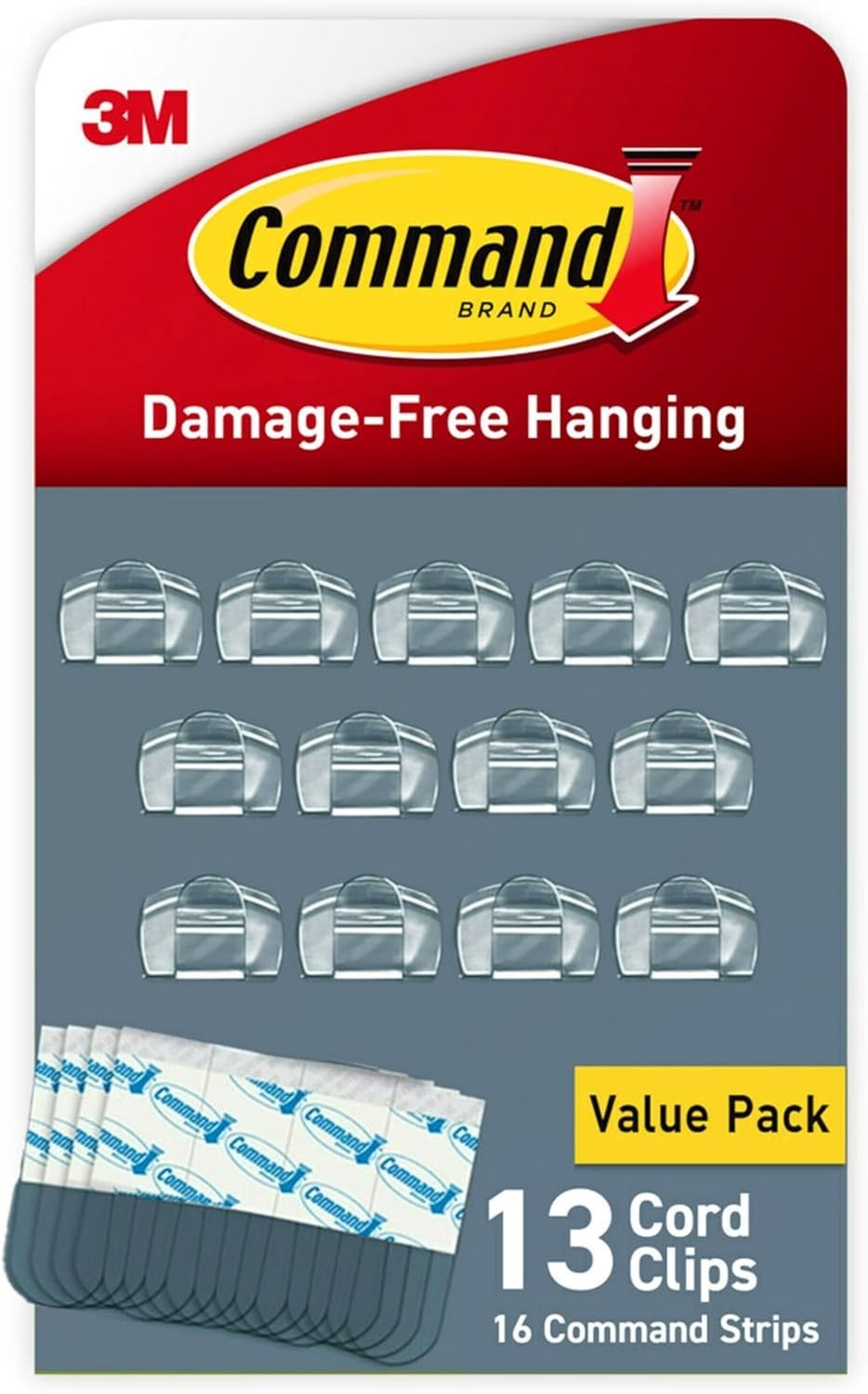 Command Clear Cord Clips for Cable Organizer 13 Clips Damage Free Hanging