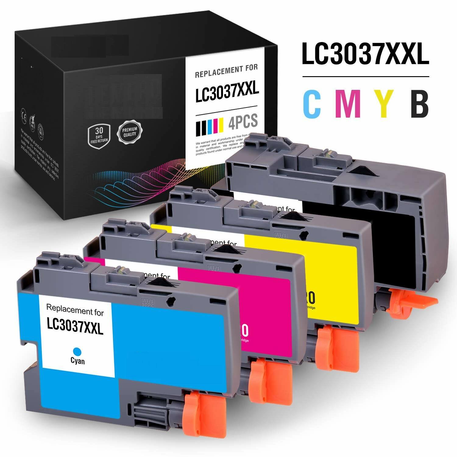 4Pcs LC3037 Ink Cartridge for Brother MFC-J5845DW MFC-J5945DW MFC-J6545DW w/chip