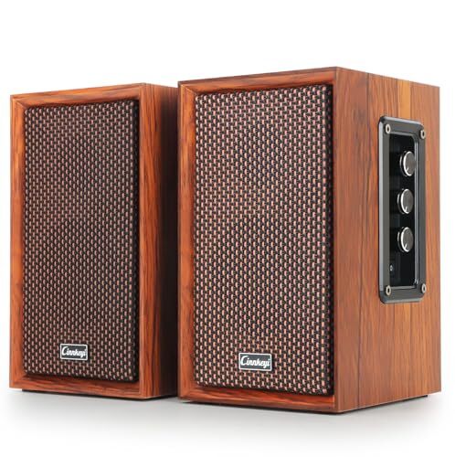 40W Wooden Bookshelf Speakers, 2.0 Powered Computer Speakers with Strong 