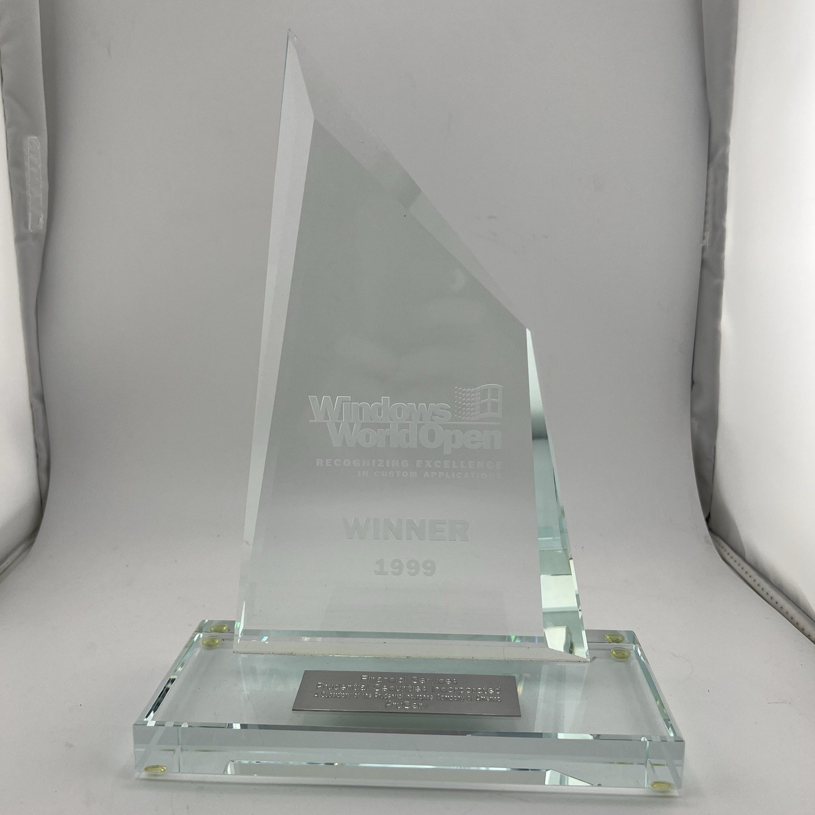 Vtg 1999 Microsoft World Open Trophy Rare Vintage Tech Clear 