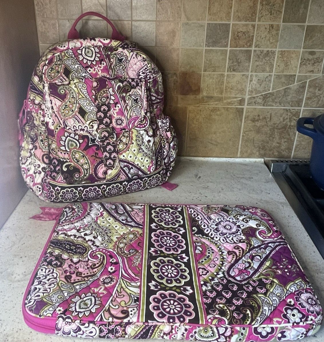 VERA BRADLEY Laptop case backpack set of 2 Pink brown very berry paisley pattern
