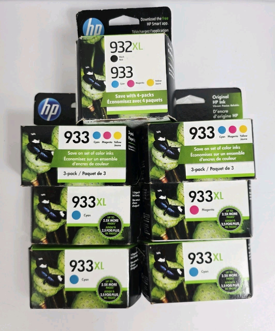 Lot Of 7 HP 933xl  Tri-color,  Variety Bundle Ink Cartridge Exp: 2023-24 Sealed 