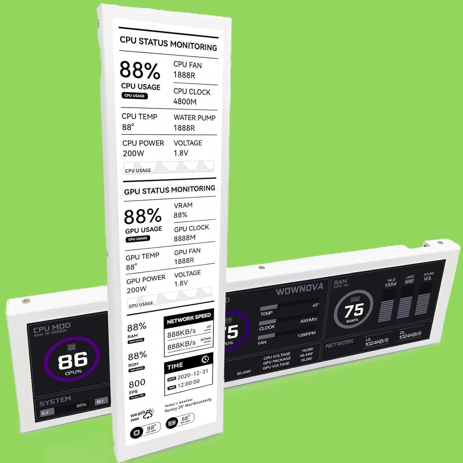 8.8" Computer Temp Monitor, IPS Mini Secondary Screen CPU RAM HDD Data FPS Monit