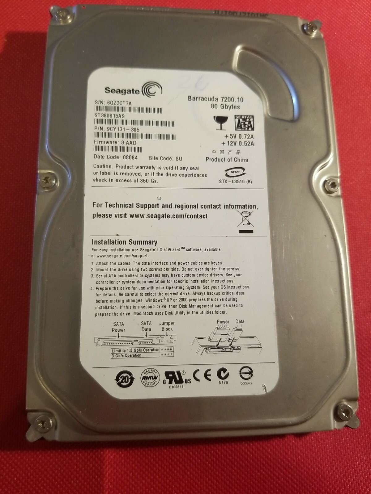 Seagate 9CY131-305 Barracuda 7200.10 80GB 7.2K RPM 3.AAD Hard Drive HD for PC or
