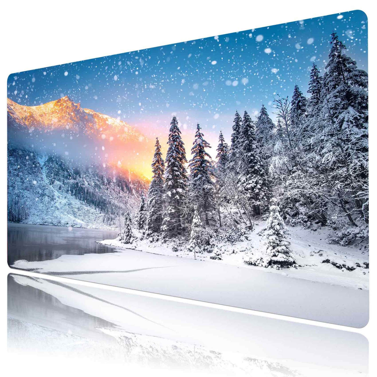 Snow Mountain Forest Winter Christmas Desk Mat for Keyboard and Mouse Desk Pad