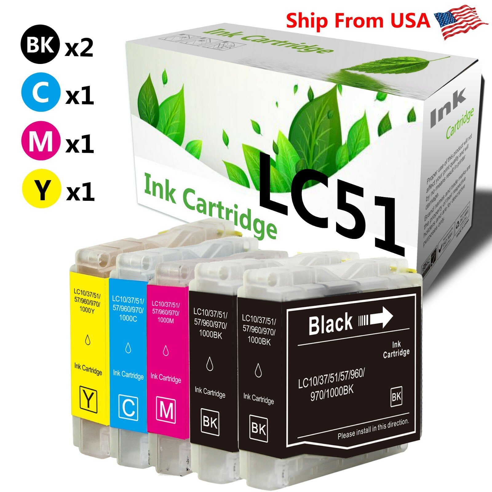 5-pk LC 51 LC51 B/C/M/Y Combo Ink Cartridges for  MFC 845CW 885CW Printers