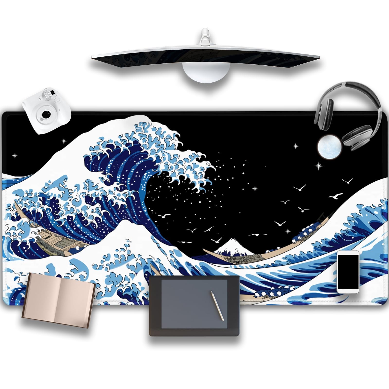 Gaming Laptop Mouse Pad Sea Wave Big Mice Pads Rubber Kanagawa Surfing 47.2x23.6