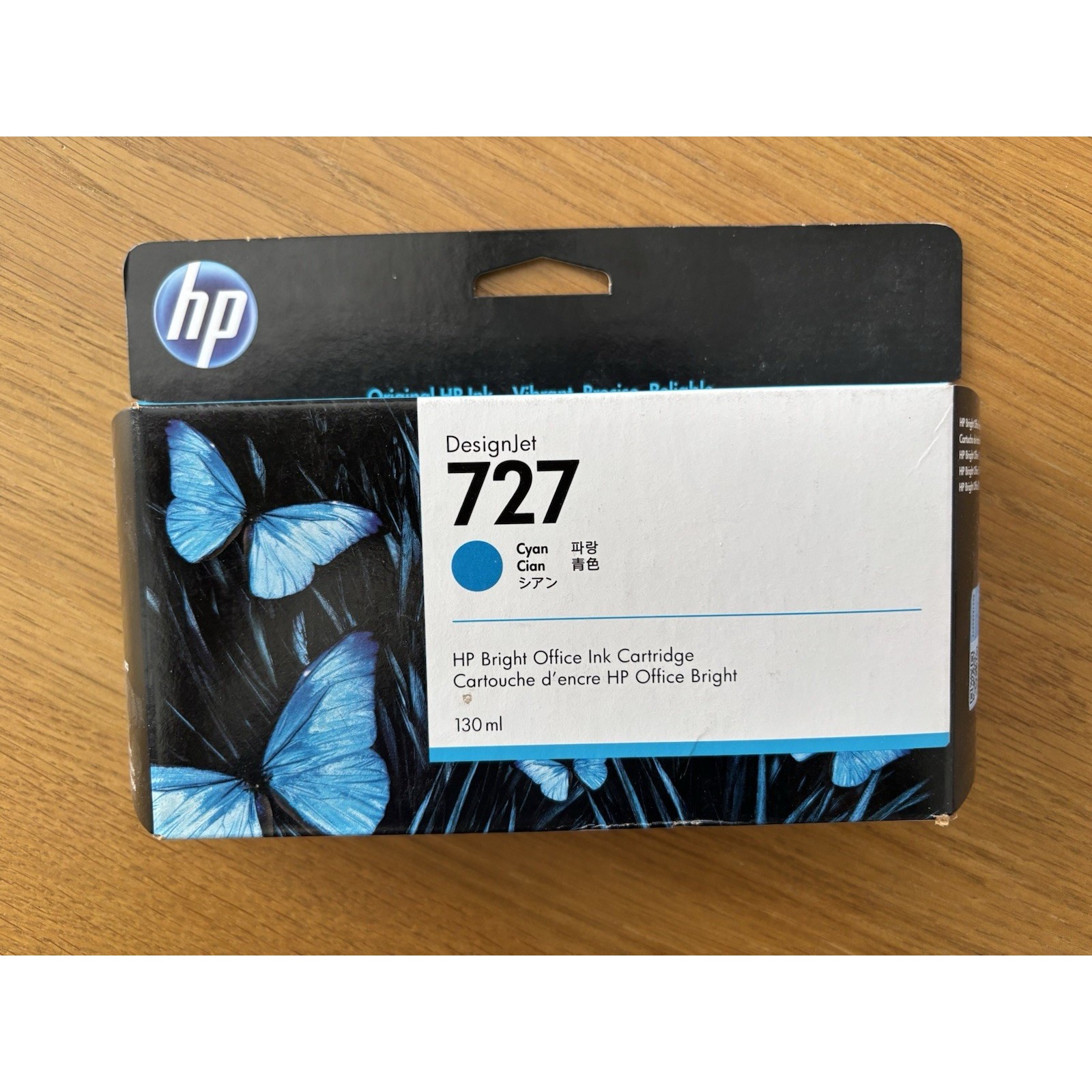 New Open Box HP 727 Cyan 130ml Original DesignJet Ink Cartridge, B3P19A