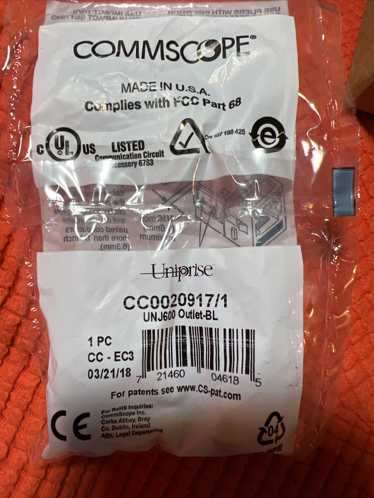 COMMSCOPE UNJ600 OUTLET CC0020917/1 CONNECTOR