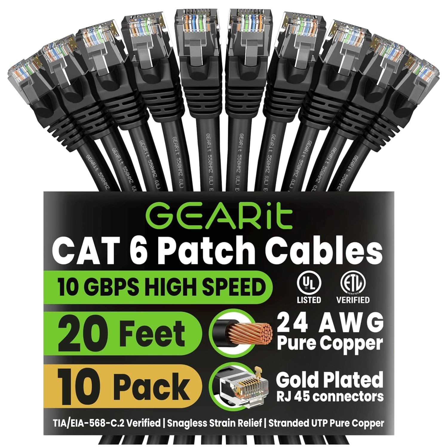 Durable Gold-Plated RJ45 Ethernet Patch Cable 10-Pack