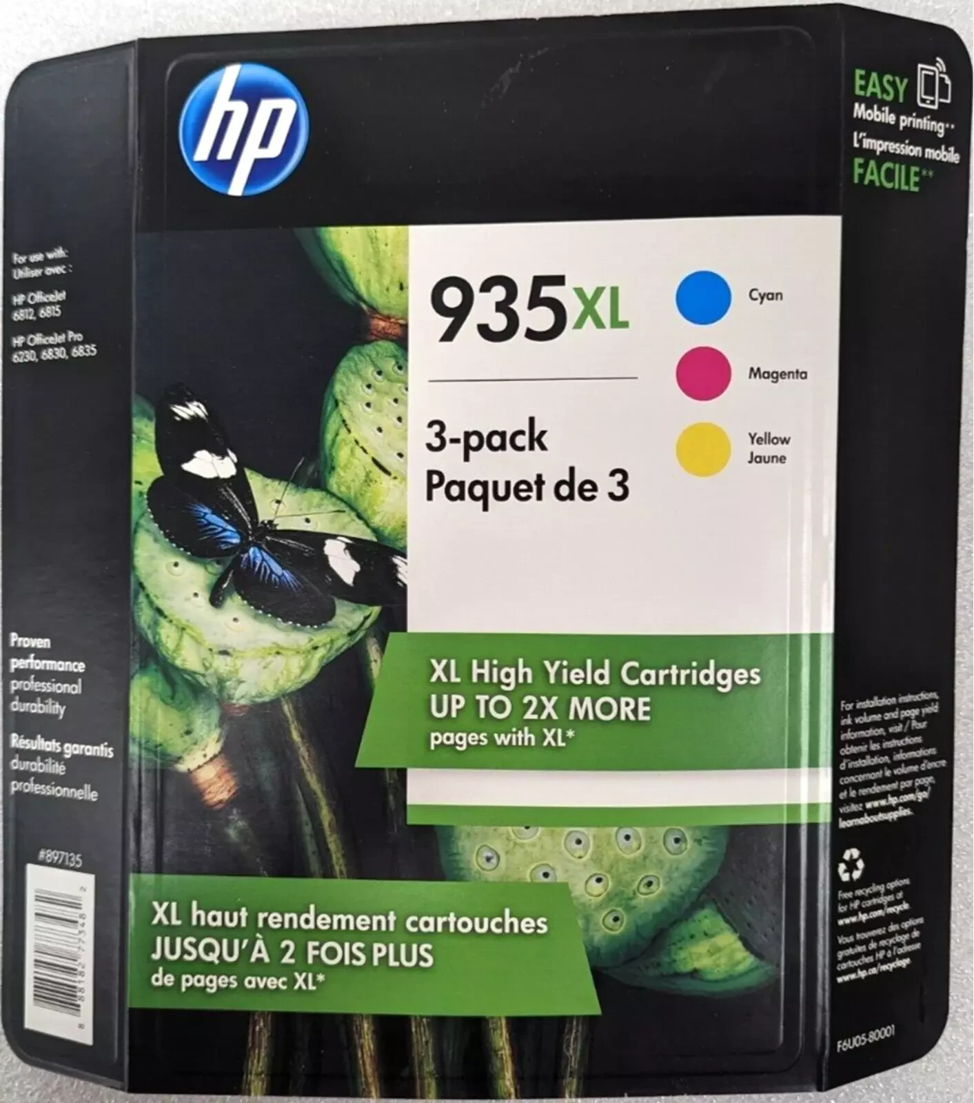 3 pk New Genuine HP 935XL Color Ink Cartridges Officejet 6230 6830 6835