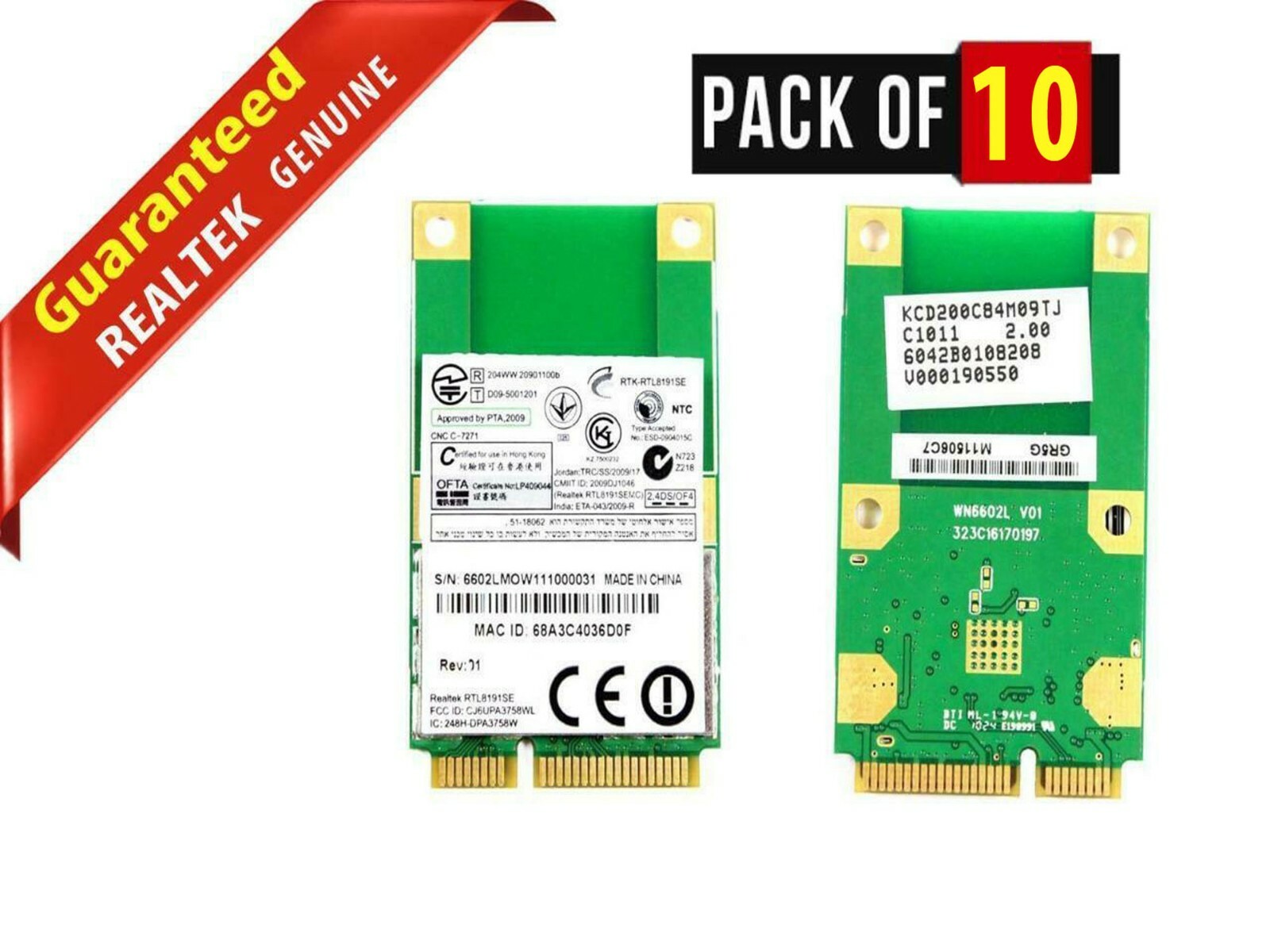 Lot 10 REALTEK WN6602L Wireless Card Mini-PCI-e LITE-ON 6042B0108208 V000190550