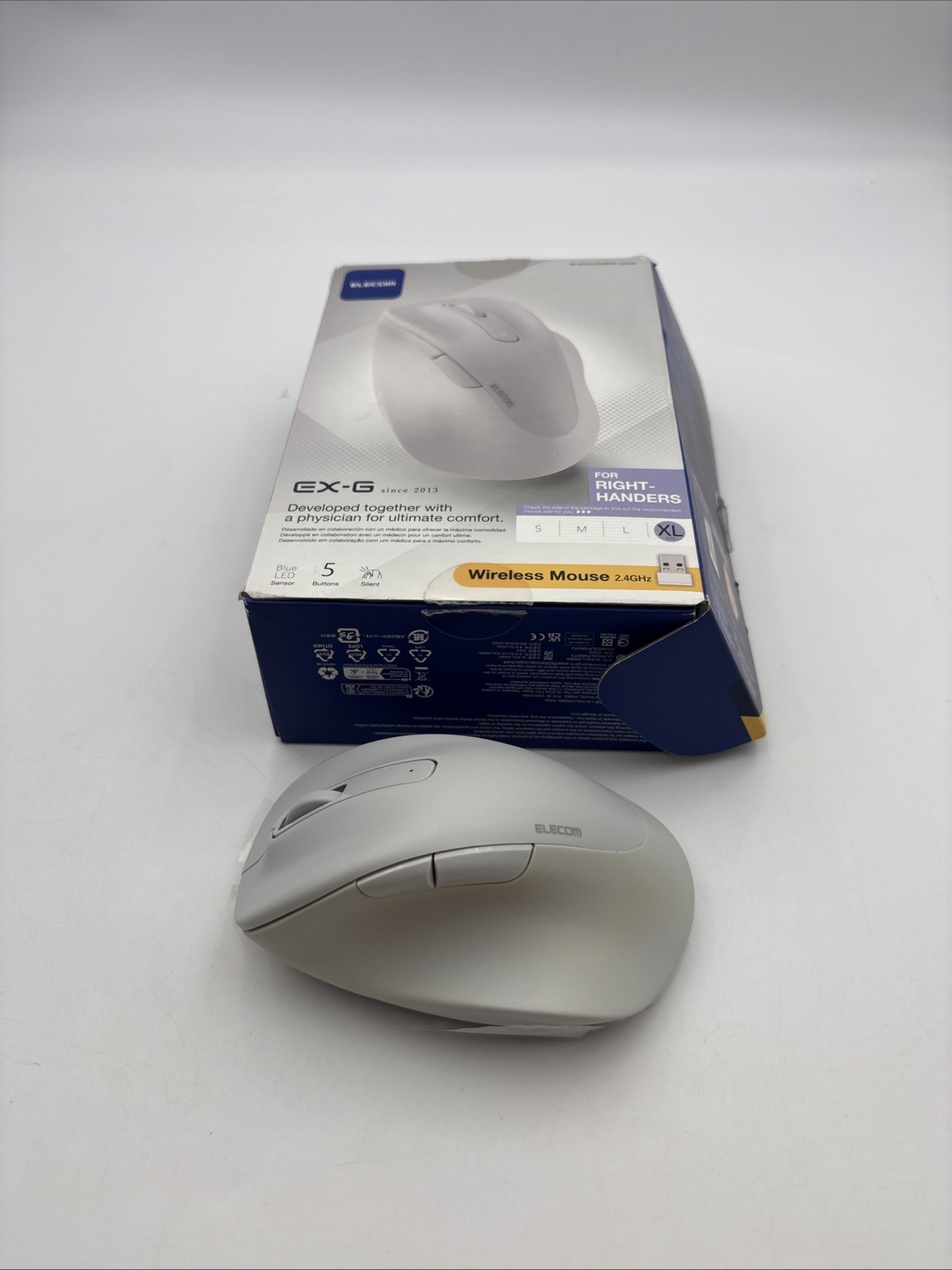 Elecom Wireless Mouse 2.4GHz 5 Buttons, Silent Click, XL