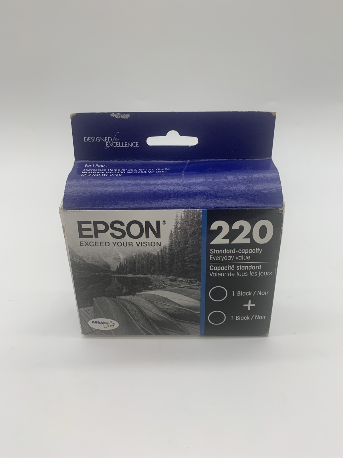 Sealed in OB-EPSON 220 DURABRITE Ultra Black Dual Ink Cartridge Exp. 10/2020