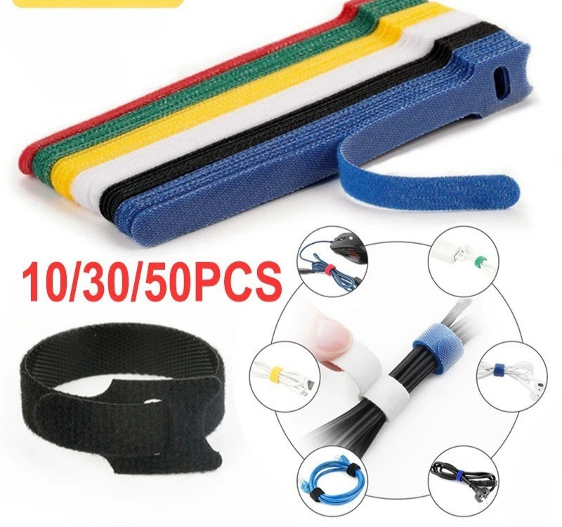 50/10pcs Cable Straps Wire Cord Hook Loop Ties Reusable Fastening Organizer Lot