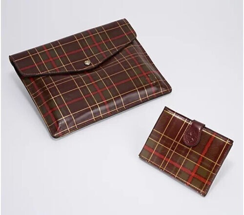 Patricia Nash Midi Tablet Holder with Passport Case Set Autumn Plaid NWT Boxed