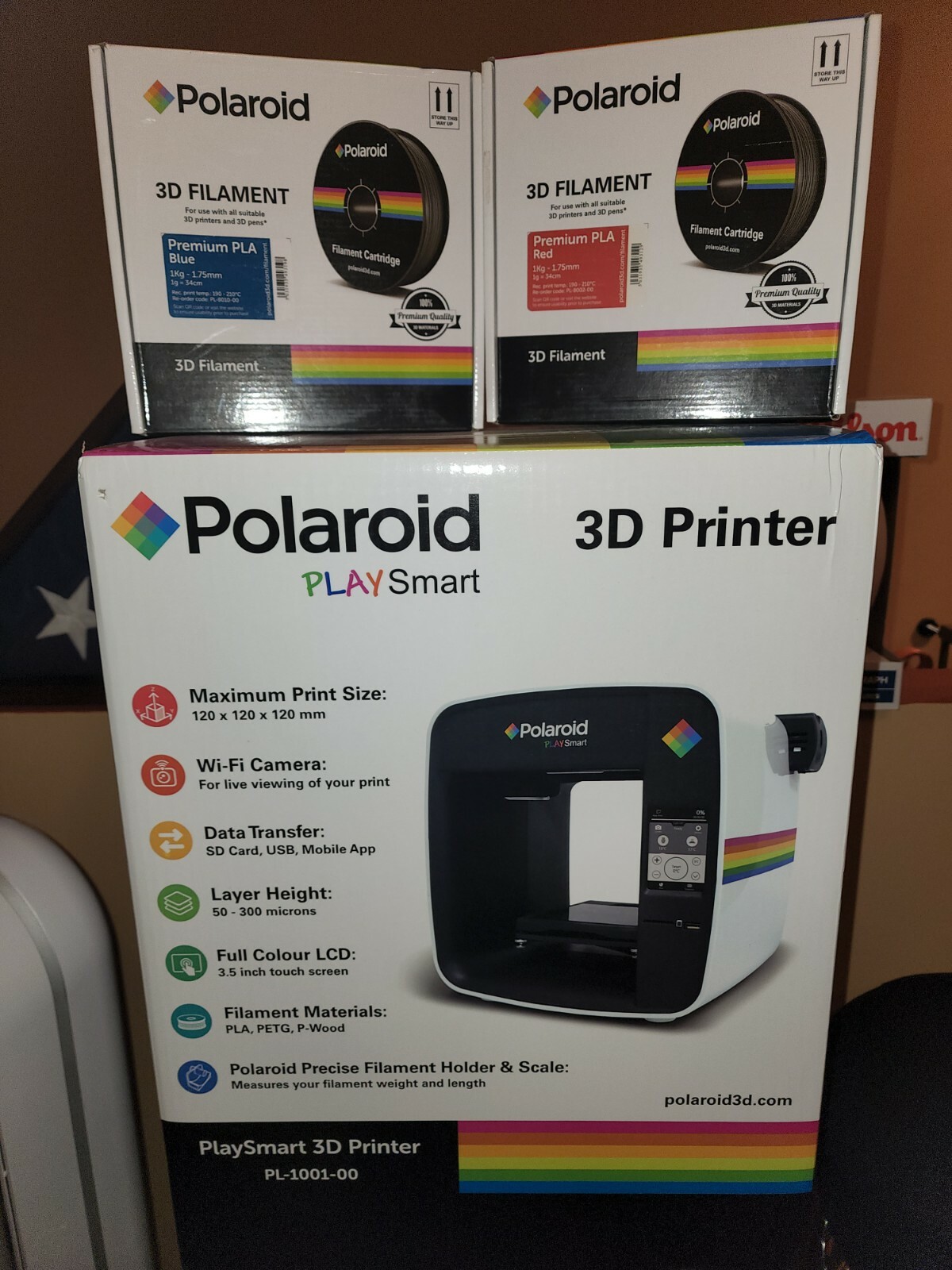 Polaroid PlaySmart 3D Printer (PL100100) + Blue & Red Filaments - 