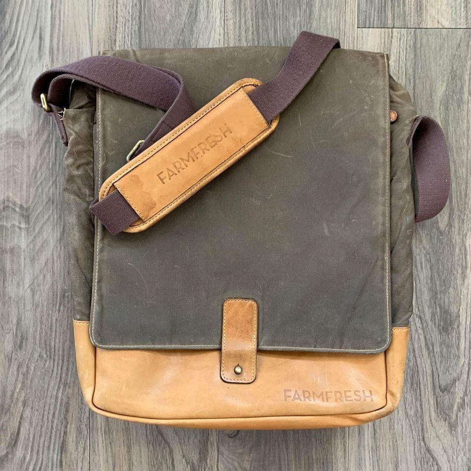 Farm Fresh Leather & Waxed Canvas Messenger Style Men's Laptop Computer Bag