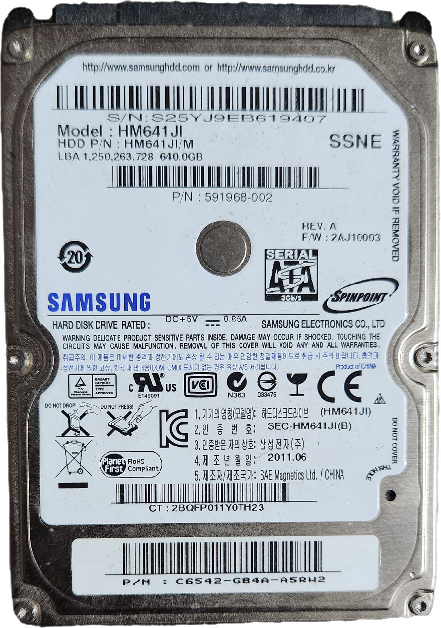 Samsung SpinPoint M7 HM641JI 640 GB 2.5 in SATA II Laptop Hard Drive