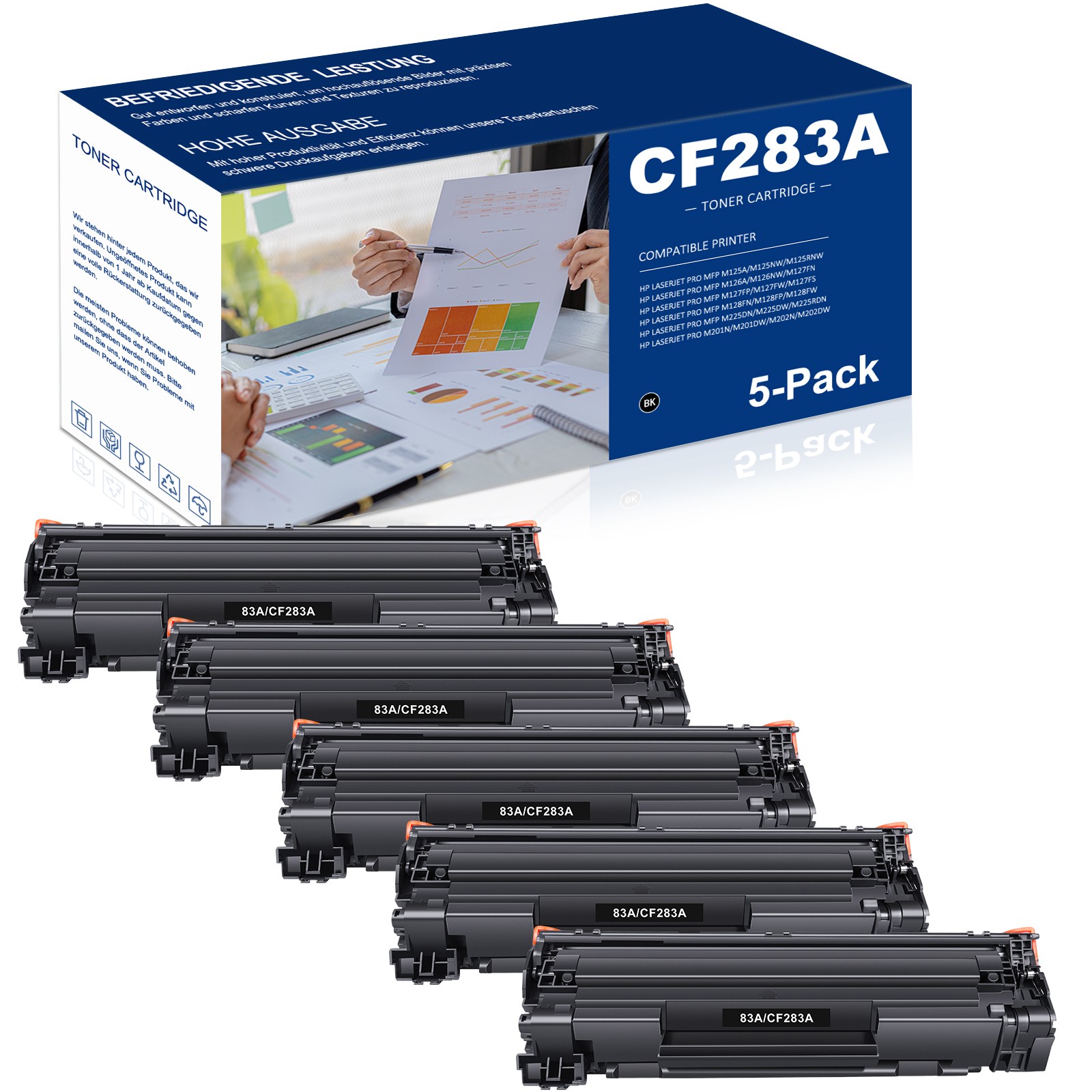 5x CF283A Toner Compatible with HP LaserJet MFP M127a M127fn M125nw M225dw
