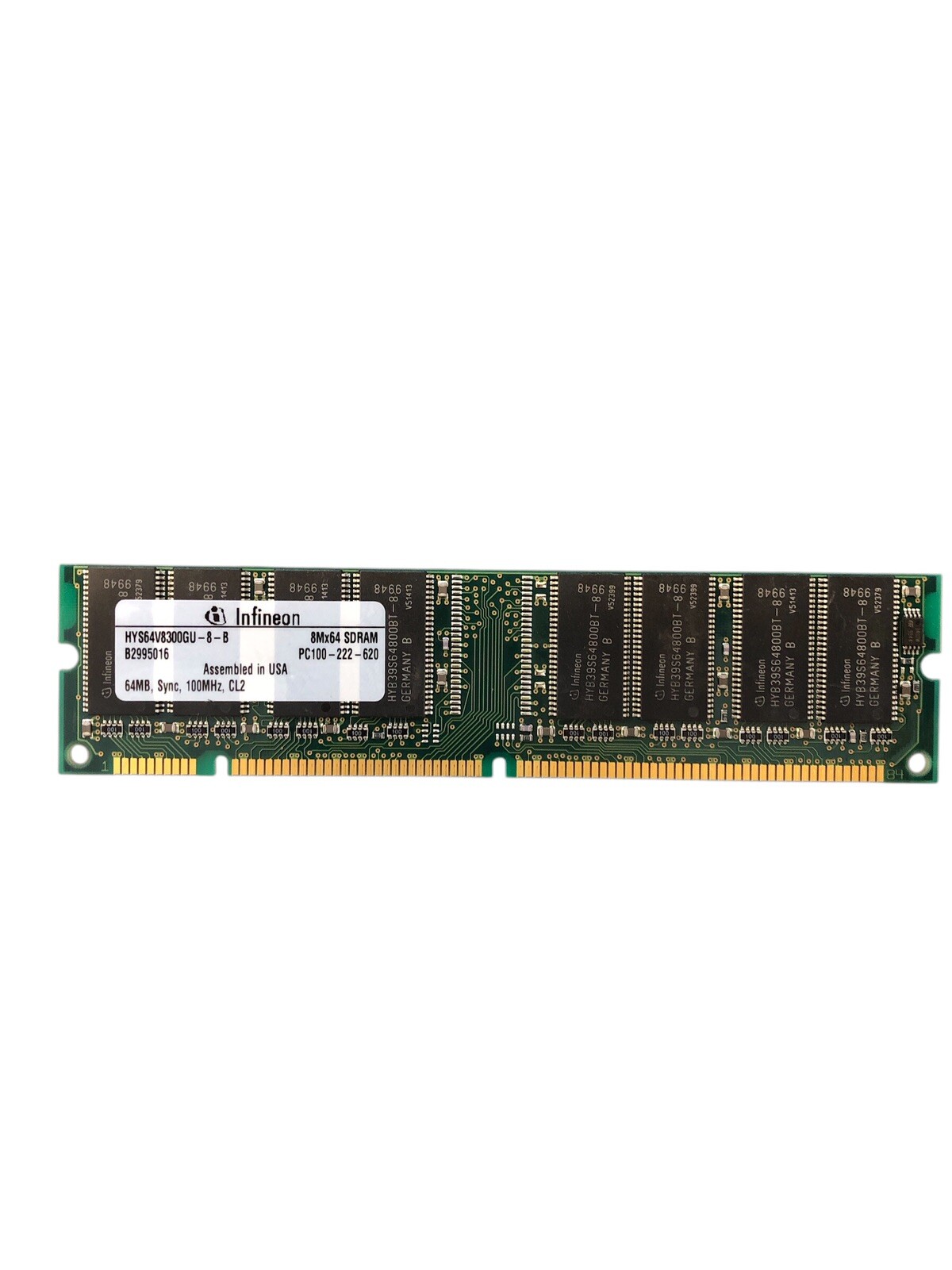 Infineon HYS64V8300GU-8-C 64MB SDRAM 100MHz CL2 Non-ECC 168-Pin Tested