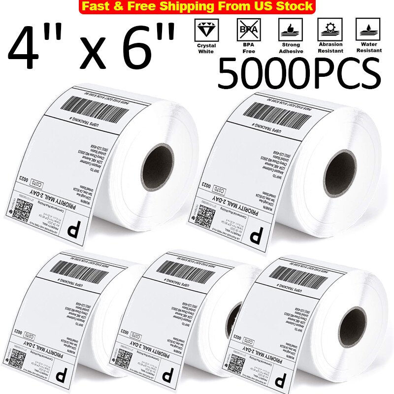 5000PCS 4" x 6" Direct Thermal Shipping Address Label Paper Sticker for Printer