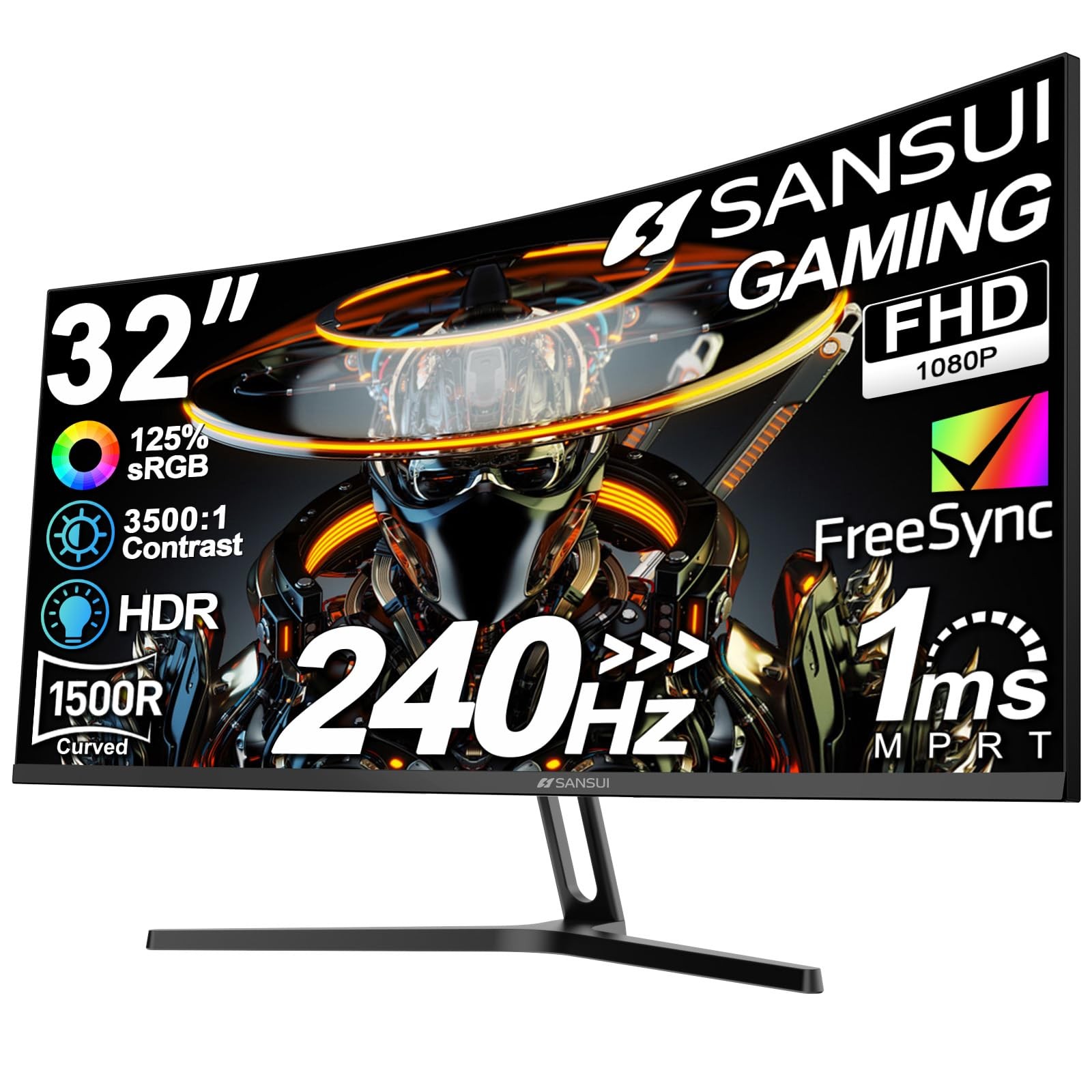 SANSUI 32 Inch Curved 240Hz Gaming Monitor High Refresh Rate, FHD 1080P