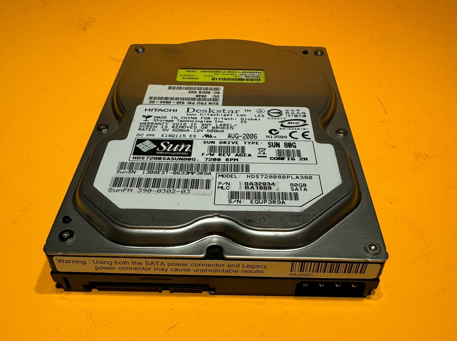 Sun 390-0302 80GB 3.5inch 7200 RPM SATA HDD - HDS728080PLA380