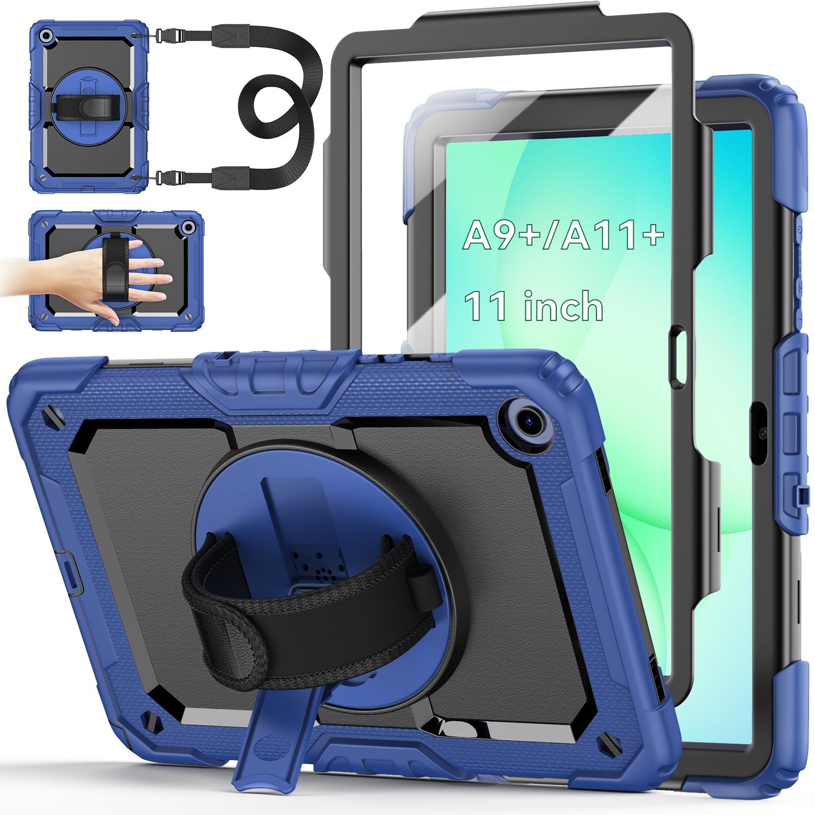 Galaxy Tab A9+/A11+ Plus 11" Case Navy Blue Full Body Shockproof Rotating Stand