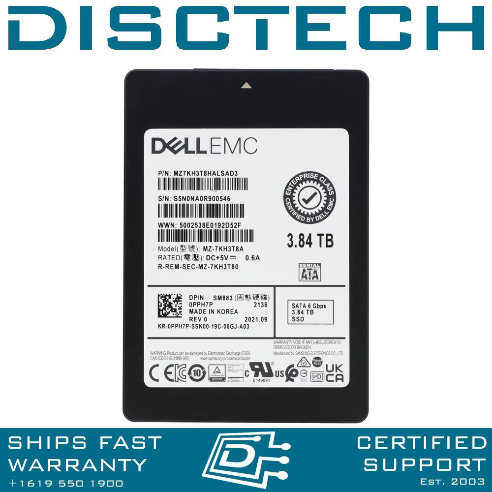 NEW DELL 3.84TB MU SATA 6Gb/s 2.5in SFF SSD / PPH7P / Samsung SM883 MZ-7KH3T80
